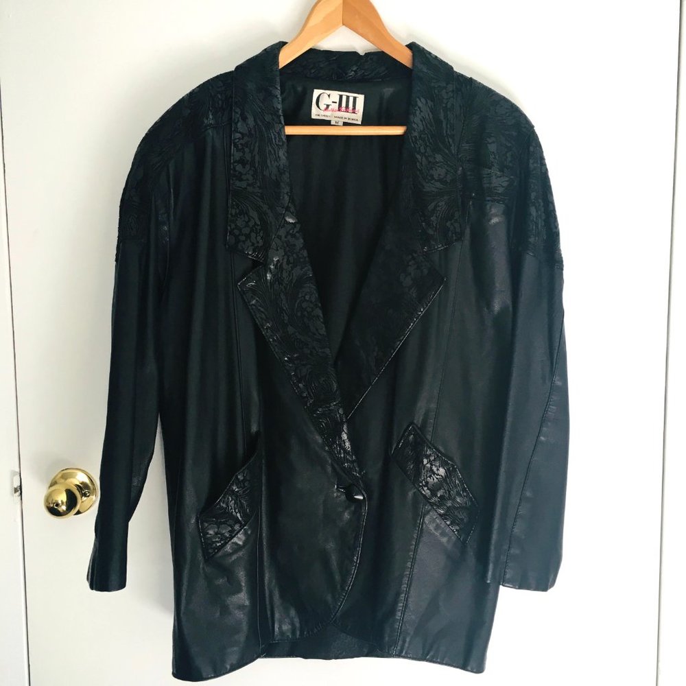Vintage Black Leather Coat Jacket G-III Size Medium
